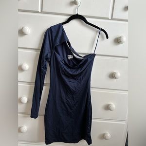 One shoulder cutout navy blue mini dress